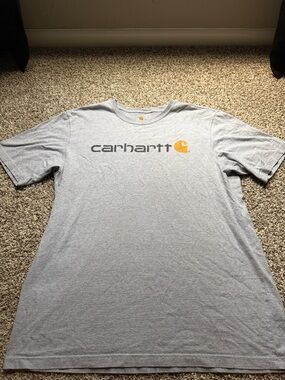 Carhartt Light Gray Tee with Yellow Logo - Short Sleeve Crew